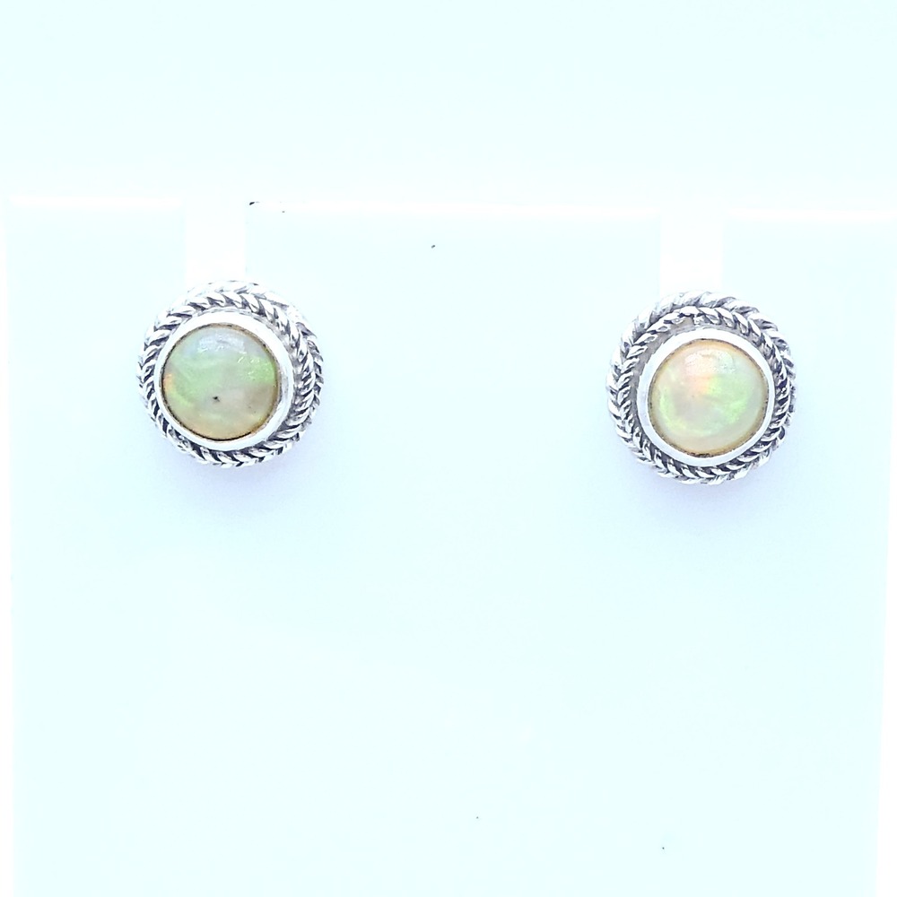 Sterling Silver 925 Ethiopian Opal Solitaire .4" Rope Halo Stud Earrings